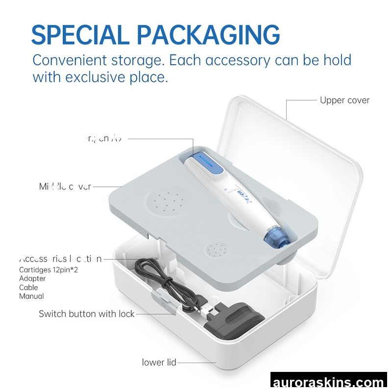 Aurora Skins Blue A9 Microneedle Pen Wireless Nano Light 0.25mm Stainless Steel Needles Face Lift US Plug Type