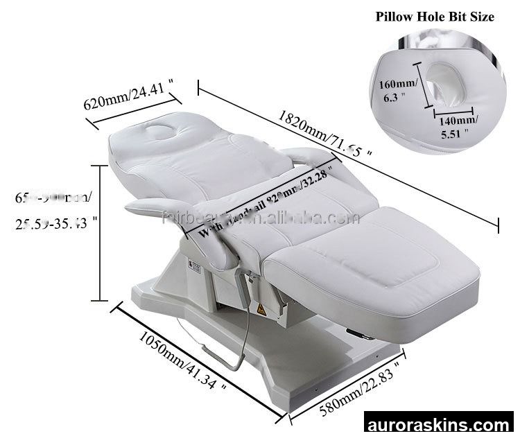 White PU Leather 3 Motors Electric Beauty Massage Chair Adjustable Facial Treatment Bed for Salon Spa Tattoo Clinic