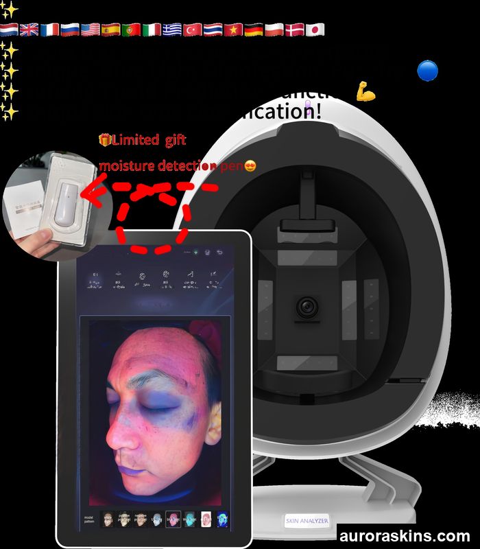 Aurora Skins a Skin Analyzer Skin Detector AI UV RGB WU Light Moisture Detection Pen 1 6languages 15.6inch Spanish Spa Salon