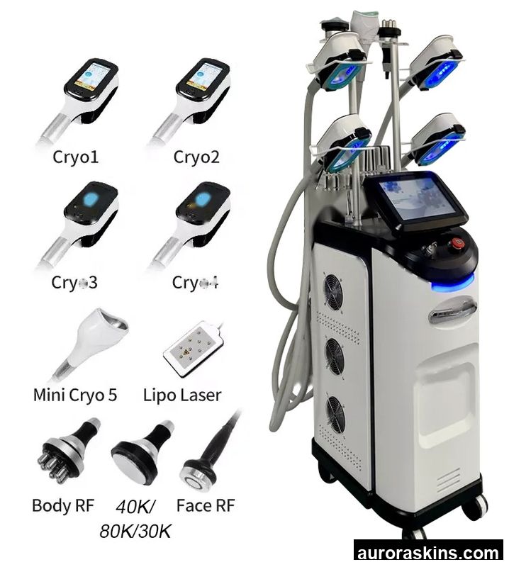 Aurora Skins a 9in1 Artimel Aesthetic 5handles 360degree Cryolipo Cavitation Cool Cellulite Cryo RF Lipolaser Slimming Machine