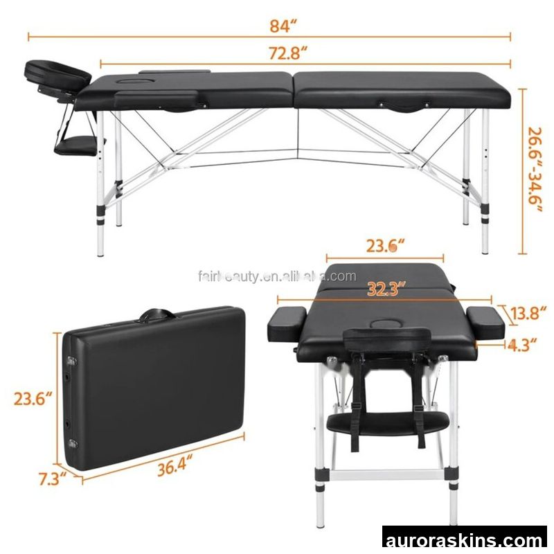 Beauty Salon SPA 2-Section Aluminum Alloy Foldable Massage Adjustable Table Portable Massage Table Facial Massage Bed