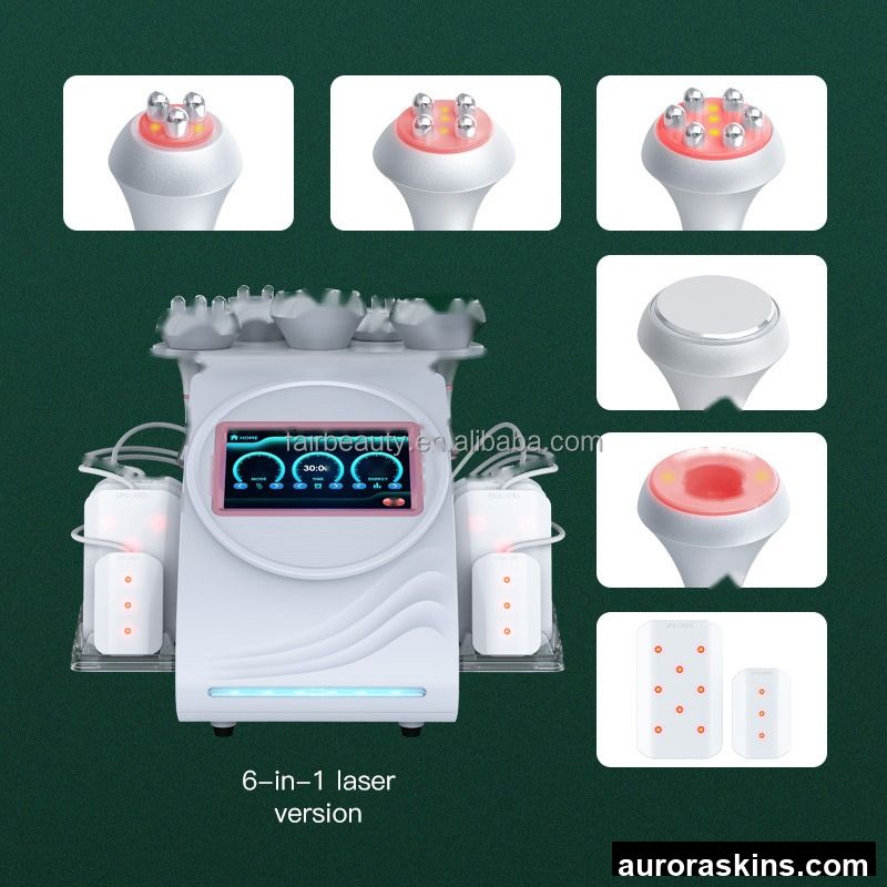 6 in 1 Lipo Laser Ultrasonic Cavitation Machine Radio Frequency Vacuum RF Slimming Machine Home Use With 8 Pads